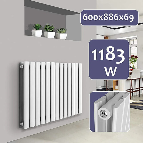 Helloshop26 Radiateur chauffage centrale pour salle de bain salon cuisine couloir chambre à coucher panneau double 60 x 88,6 cm blanc 01_0000229