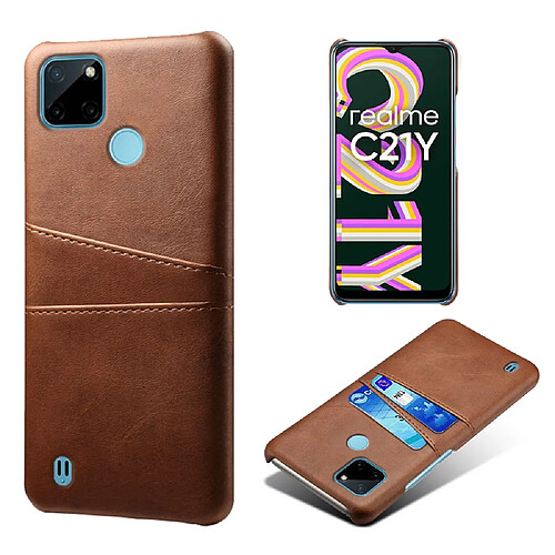 Coque en TPU + PU KSQ anti-griffes avec porte-cartes, marron pour votre Realme C21Y/Realme C25Y