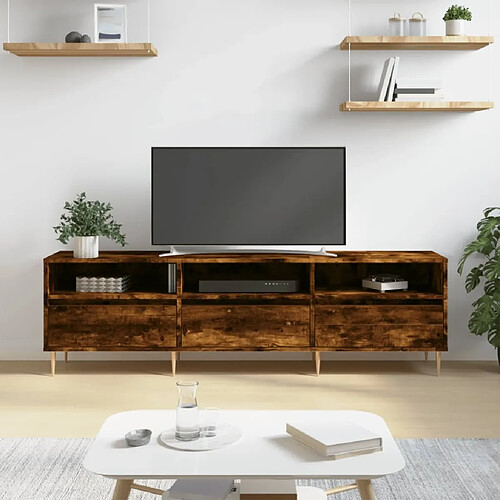 Maison Chic Meuble TV scandinave - Banc TV pour salon chêne fumé 150x30x44,5 cm bois d'ingénierie -MN93222