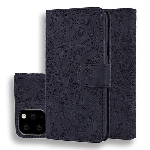 Wewoo Coque Étui en cuir gaufré à double rabattement avec motif pour mollet et emplacements cartes de crédit iPhone 11 6.1 pouces Noir