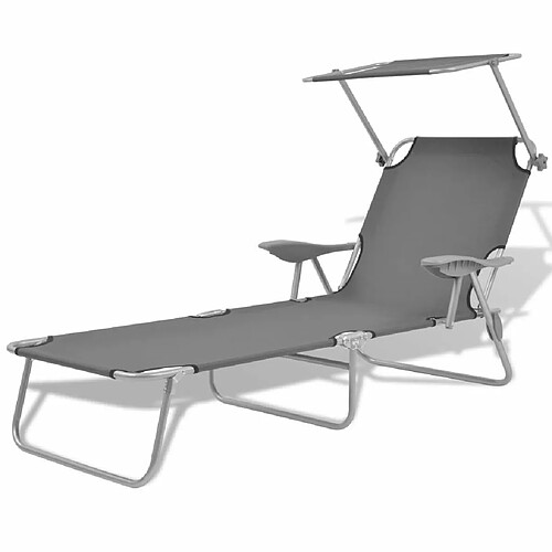 Maison Chic Chaise longue avec auvent | Bain de soleil Relax | Transat Acier Gris -GKD84155