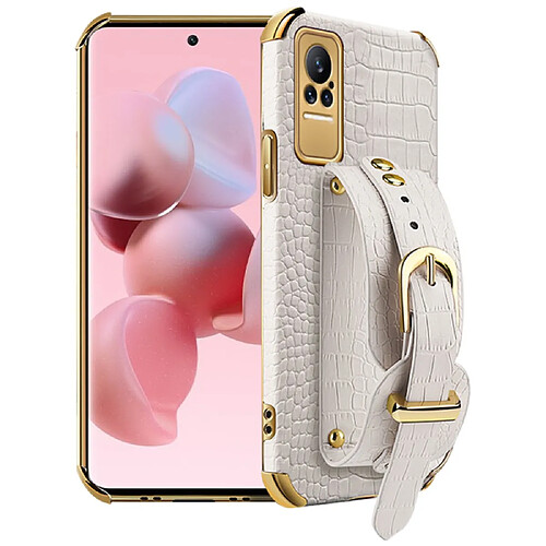 Coque en TPU + PU galvanoplastie, découpe précise, texture crocodile avec béquille blanc pour votre Xiaomi Civi 5G