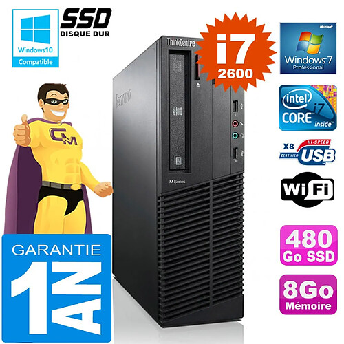 PC Lenovo M92p SFF Core I7-2600 Ram 8Go Disque 480 Go SSD Graveur DVD Wifi W7 · Occasion