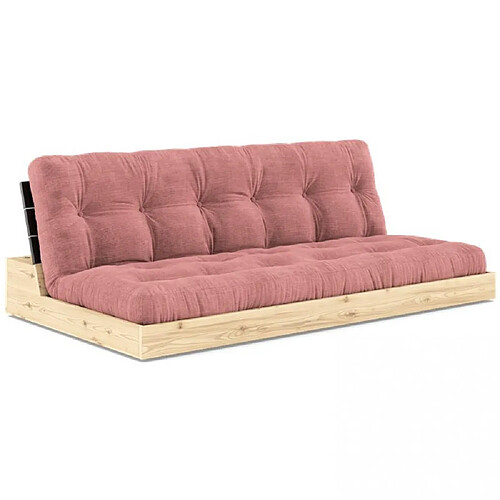 Inside 75 Canapé lit futon BASE rose sorbet couchage 130cm dossiers noirs coffres