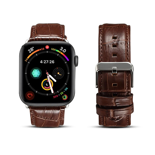 Wewoo Pour Apple Watch Series 5 & 4 44 mm / 3 & 2 & 1 42 mm cuir de vachette Crocodile Texture Strap Bracelet de montre café