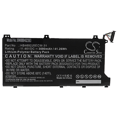 vhbw Batterie compatible avec Honor MagicBook KPL-WOOB, VLT-W50, VLT-W60A, 14, 15 ordinateur portable (3600mAh, 11,46V, Li-polymère)