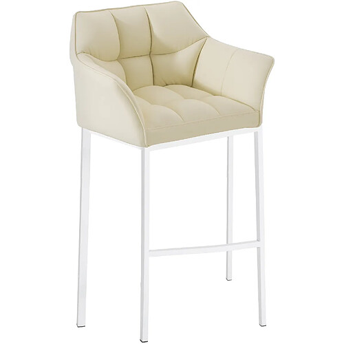 Decoshop26 Tabouret de bar chaise haute de comptoir couture carrées assise en PVC crème 4 pieds stables en métal blanc 10_0004729