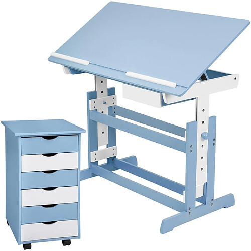 Helloshop26 Bureau enfant avec caisson meuble bleu 0508095