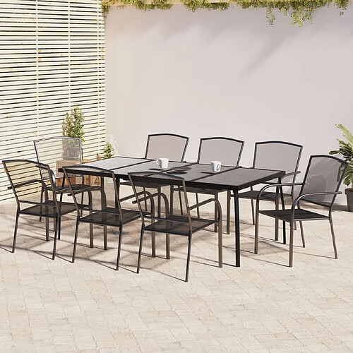 vidaXL Ensemble à manger de jardin 9 pcs anthracite acier