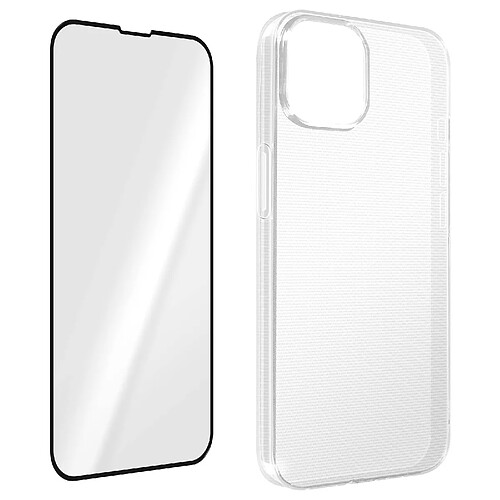 Avizar Coque iPhone 14 Silicone Gel Souple et Film Verre Trempé 9H Contour noir