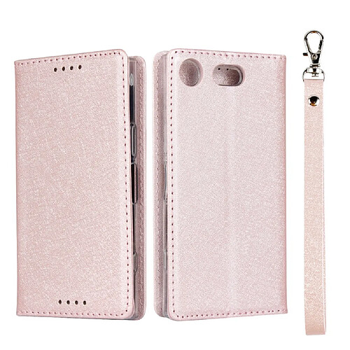 Etui en PU soie avec support or rose pour votre Sony Xperia XZ1 Compact