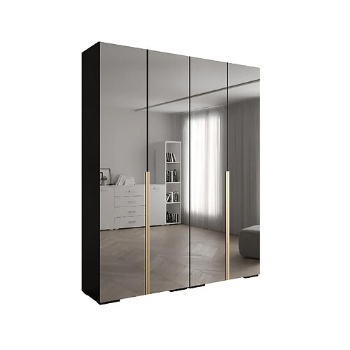 Abiks Meble Inova 1 Armoire avec miroir et portes battantes 236,7/200/47 4 Portes (nero/d’oro)