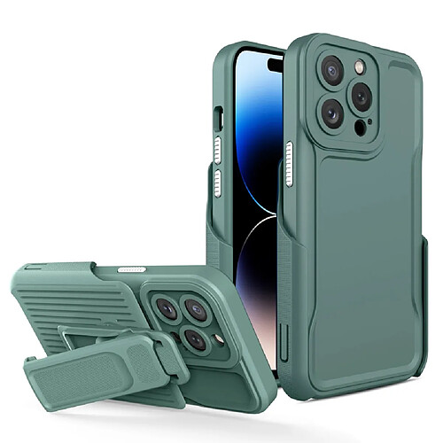 Coque en TPU anti-chocs avec béquille à clip amovible pour votre iPhone 14 Pro Max - vert nuit