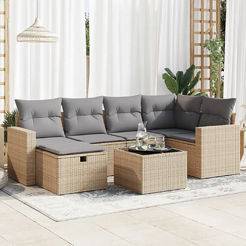 vidaXL Salon de jardin avec coussins 7 pcs beige résine tressée