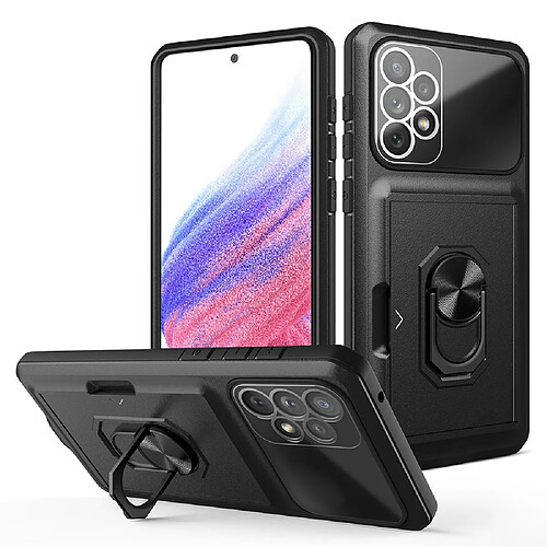 Coque en TPU + acrylique antichoc avec béquille en anneau et porte-carte noir pour votre Samsung Galaxy A53 5G