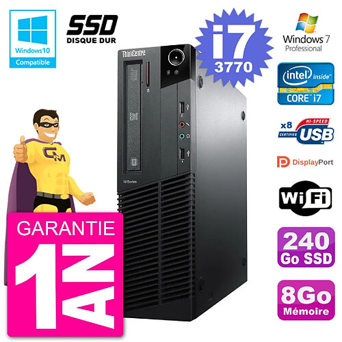 PC Lenovo ThinkCentre M82 SFF i7-3770 RAM 8Go SSD 240Go Graveur DVD Wifi W7 · Occasion