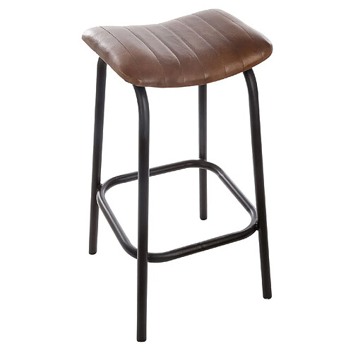 Atmosphera, Createur D'Interieur Tabouret de bar en cuir Rétro - H. 75 cm - Marron