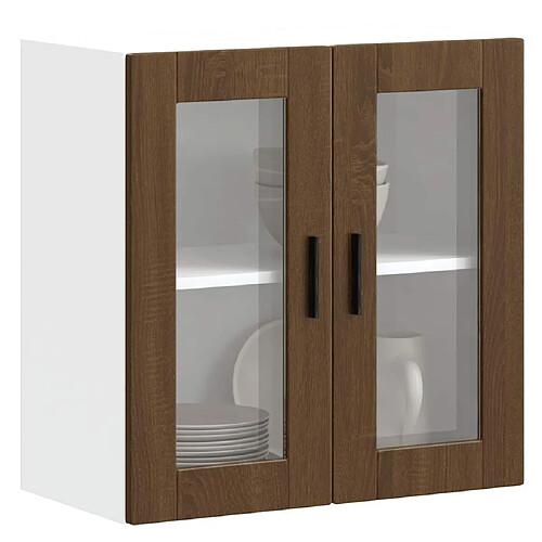 vidaXL Armoire murale de cuisine et porte en verre Porto chêne marron