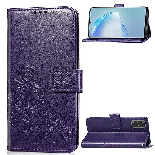 Wewoo Housse Coque Pour Galaxy S11 Fermoir à quatre feuilles Boucle en relief Protection téléphone portable cuir avec lanière et fente carte et portefeuille et fonction de support violet