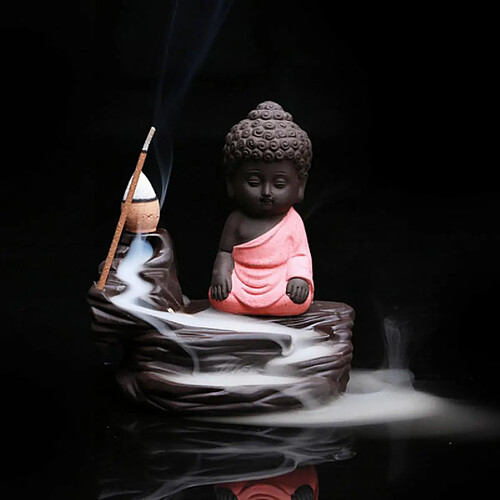 Petite statue de tathagata méditation bouddha brûleur d'encens cône encensoir rouge