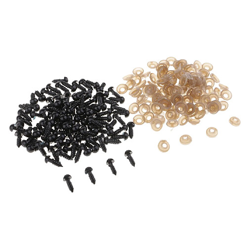 100pcs yeux de sécurité en plastique noirs pour ours en peluche / poupée / animal en jouet / feutrage 7mm