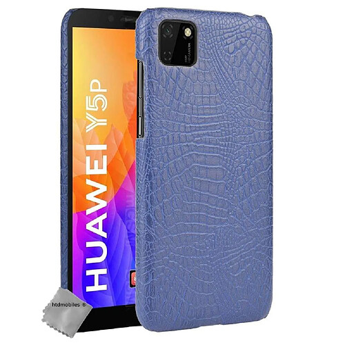 Htdmobiles Coque rigide simili cuir crocodile pour Huawei Y5p + film ecran - BLEU FONCE