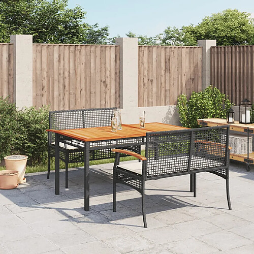 vidaXL Ensemble à manger de jardin avec coussins 3 pcs Noir