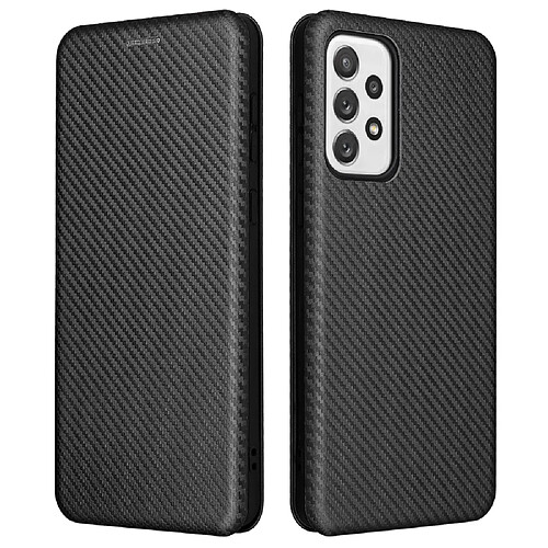 Coque en TPU + PU texture en fibre de carbone avec support noir pour votre Samsung Galaxy A73 5G