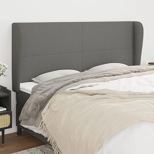 Maison Chic Tête de lit scandinave avec oreilles,meuble de chambre Gris foncé 163x23x118/128 cm Tissu -MN36307