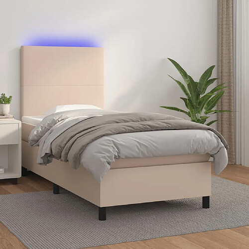 vidaXL Sommier à lattes de lit avec matelas et LED Cappuccino 90x190cm