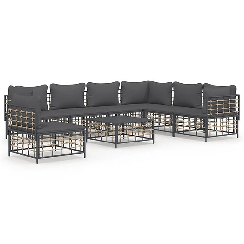 Maison Chic Salon de jardin 8 pcs + coussins - Mobilier/Meubles de jardin - Table et chaises d'extérieur anthracite résine tressée -MN57615