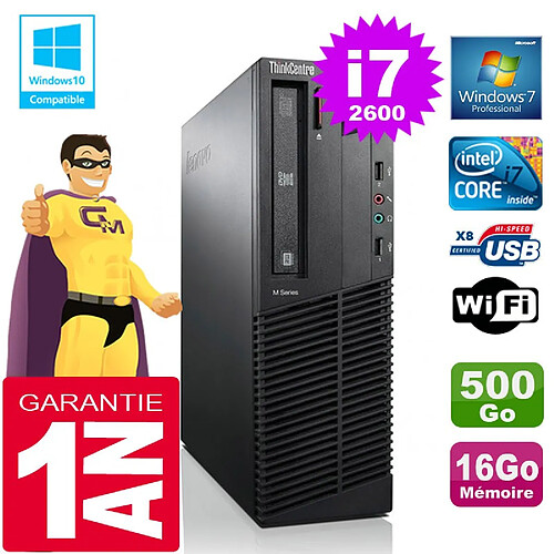 PC Lenovo M92p SFF Core I7-2600 Ram 16Go Disque 500 Go Graveur DVD Wifi W7 · Occasion