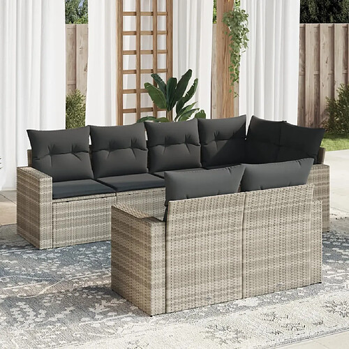 vidaXL Salon de jardin avec coussins 7 pcs gris clair résine tressée