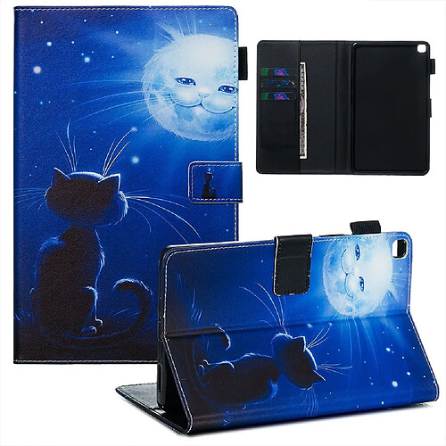 Etui en PU impression sourire de lune et de chat pour votre Samsung Galaxy Tab A 8.0 LTE (2019) SM-T290/SM-T295