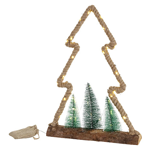 Ecd Germany LED Sapin de Noël décoratif en jute décoration lumière blanc chaud minuterie