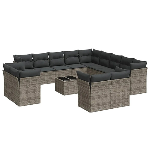 Maison Chic Salon de jardin avec coussins 14 pcs | Ensemble de Table et chaises | Mobilier d'Extérieur gris résine tressée -GKD33286