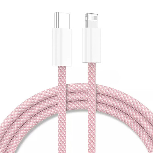 Cable Type-C Charge Rapide 3A Nylon Renforce Rose 1m Pour iPhone 8 / X / XR / 11 / 12 / 13 / SE 2022 Little Boutik®