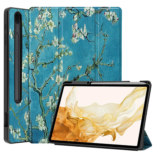 Etui en PU fonction veille/réveil automatique avec support et porte-stylo Fleur d'abricot pour votre Samsung Galaxy Tab S8 Plus