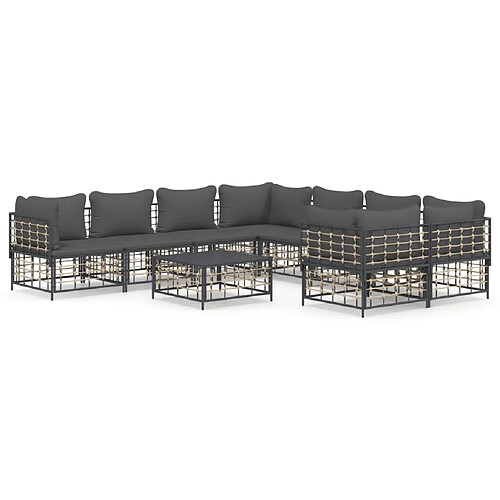 Maison Chic Salon de jardin 9 pcs + coussins - Mobilier/Meubles de jardin - Table et chaises d'extérieur anthracite résine tressée -MN55168