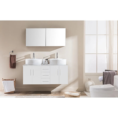 Concept Usine Ambre Blanc : ensemble salle de bain meuble + 2 vasques + 1 miroir