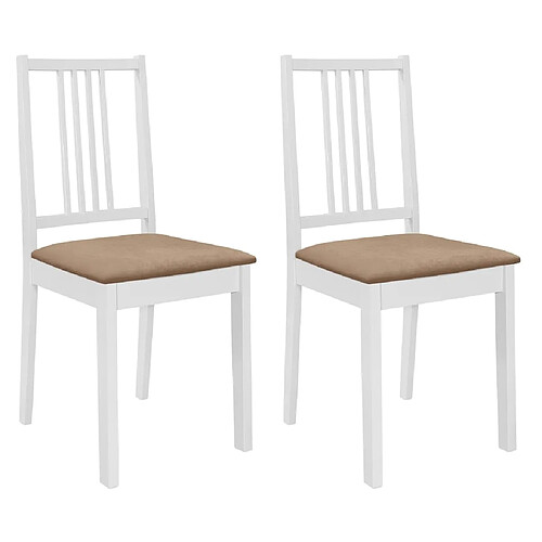 Decoshop26 Lot de 2 chaises de salle à manger cuisineà dîner avec coussins blanc bois solide CDS021175