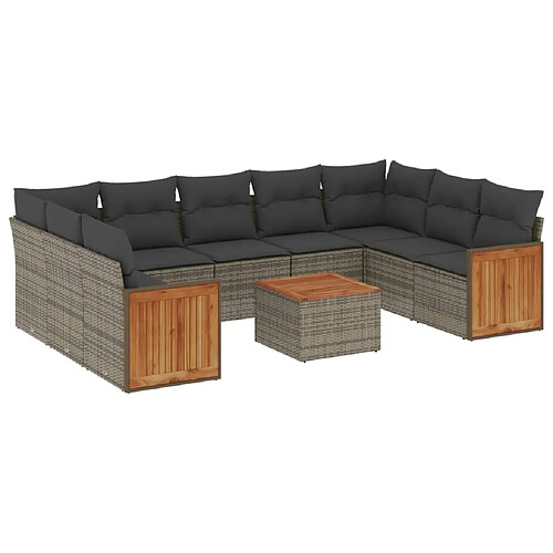 Maison Chic Salon de jardin avec coussins 10 pcs | Ensemble de Table et chaises | Mobilier d'Extérieur gris résine tressée -GKD16661