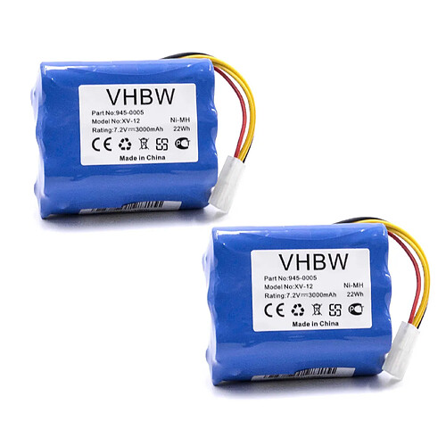 2x vhbw NiMH batterie 3000mAh (7.2V) pour robot aspirateur Home Cleaner robots domestiques come Neato 205-0001, 945-0006, 945-0024