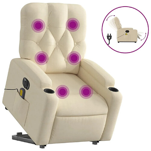 Maison Chic Fauteuil Relax pour salon, Fauteuil inclinable de massage électrique Crème Tissu -GKD54932