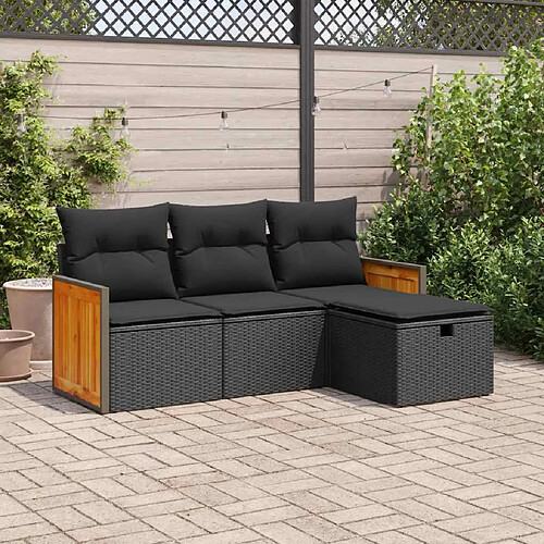 vidaXL Salon de jardin 4 pcs avec coussins noir résine tressée