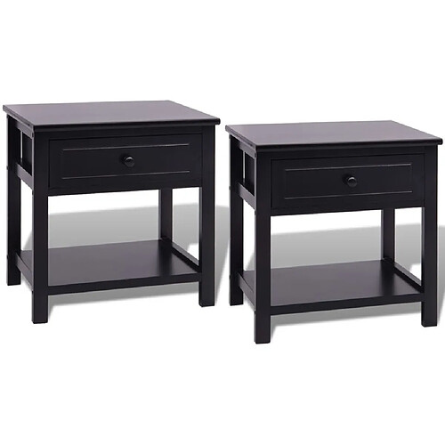 Helloshop26 Table de nuit chevet commode armoire meuble chambre 2 pcs bois noir 1402045