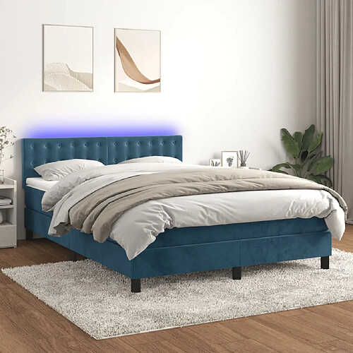 vidaXL Sommier à lattes de lit matelas et LED Bleu foncé 140x200 cm