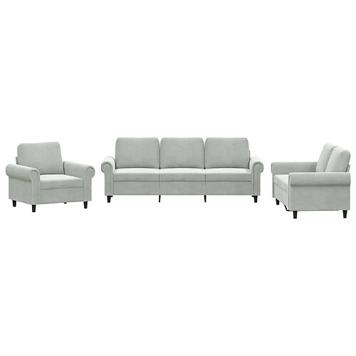 Maison Chic Ensemble de canapés 3 pcs avec coussins, Canapé droit Sofa pour Salon Gris clair Velours -GKD964263