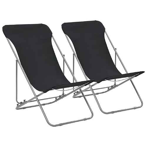 vidaXL Chaises de plage Acier et Tissu Noir - Lot de 2