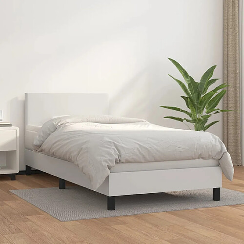 vidaXL Sommier à lattes de lit avec matelas Blanc 90x200 cm Similicuir